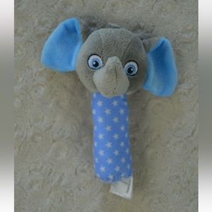 Garanimals Elephant Hand Rattle Soft Baby Toy Plush Blue Gray White Stars